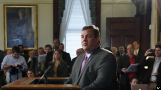 New Jersey Gov. Chris Christie announces that he will not run for president in 2012,  Oct. 4, 2011, at the Statehouse in Trenton, N.J.