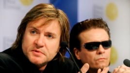 FILE - British band Duran Duran's Simon Le Bon (L) and Andy Taylor attend a news conference.