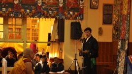 Sikyong Lobsang Sangay addressing the crowd gathered at Tsuglakhang temple in Dharamsala on November 14, 2012