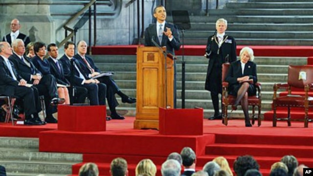 U.S. President, Barack Obama addresses the members of both houses of the the British Parliament in Westminster Hall in London, May 25, 2011