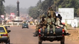 Central African Soldiers patrol a street in Bangui, Central African Republic, January 1, 2013.