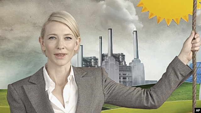 Academy Award winner Australian Cate Blanchett is seen in a TV commercial of "Say Yes to the carbon tax" in this still image taken from video, in Sydney, May 30, 2011