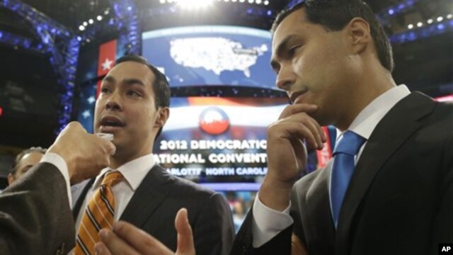 San Antonio Mayor Julian Castro (L), who will be the convention keynote speaker, and his twin brother, State Representative Joaquin Castro, who is running for U.S. Congress, are interviewed at the Democratic National Convention in Charlotte, North Carolin