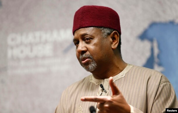 FILE - Nigeria's National Security Adviser Mohammed Sambo Dasuki listens to a question after his address at Chatham House in London, Jan. 22, 2015.