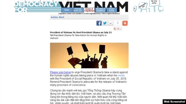 Thỉnh nguyện thư trên trang Democracy for Vietnam.