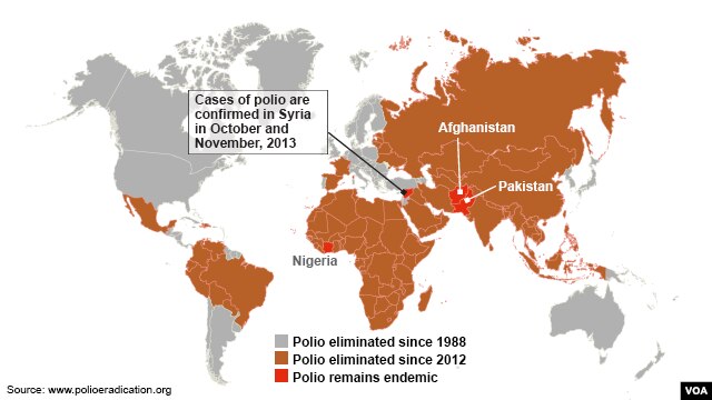 This map shows new cases of polio in Syria.