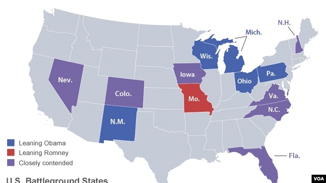 Battleground states in the 2012 U.S. presidential election