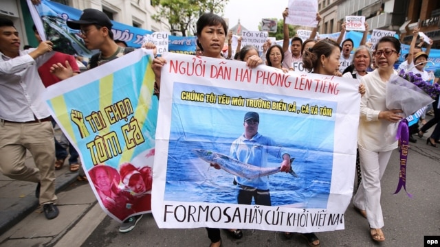 Biểu tình vụ cá chết hàng loạt ở Hà Nội ngày 1/5/2016.