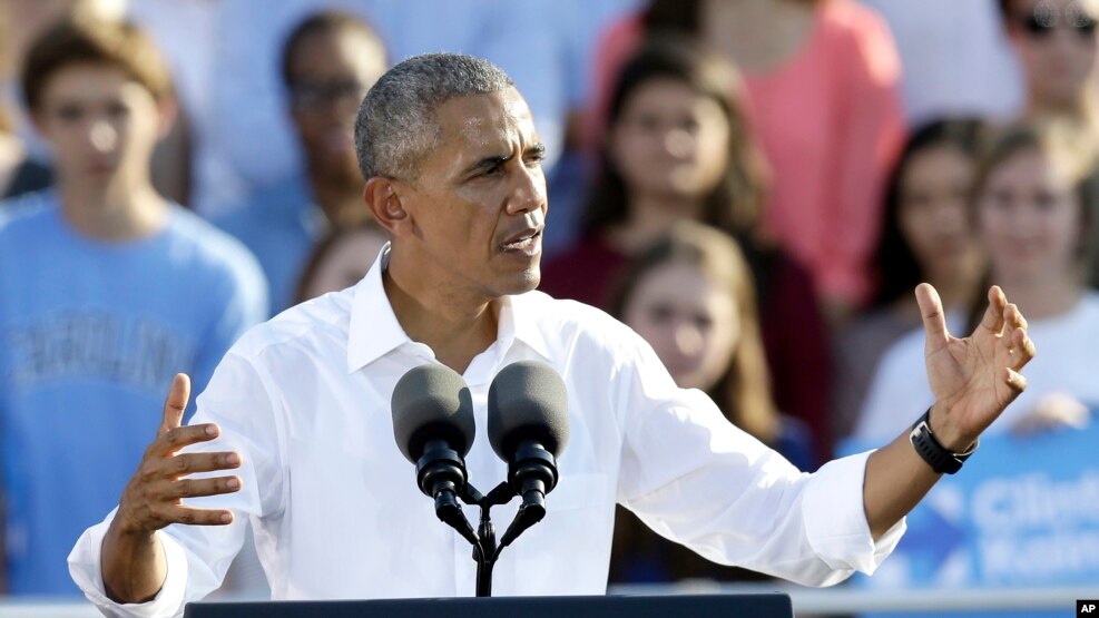 Rais Obama akifanya kampeni katika jimbo la North Carolina.