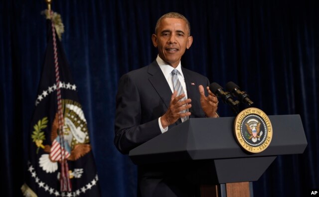 President Barack Obama makes a statement in Warsaw, Poland, July 8, 2016.