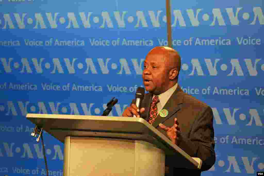 Mwamoyo Hamza, Swahili Service Chief, greets the audience at the service’s 50th Anniversary celebration.