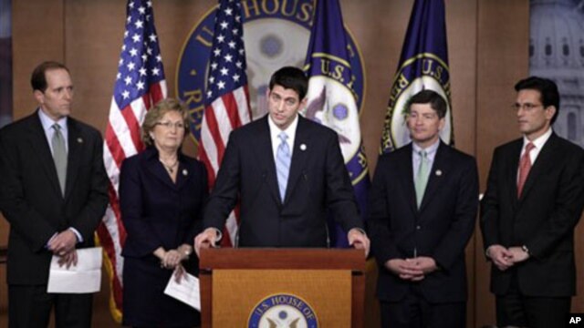 From left, House Ways and Means Committee Chairman Rep. Dave Camp, R-Mich., Rep. Diane Black, R-Tenn., House Budget Committee Chairman, Rep. Paul Ryan, R-Wis., Republican Conference Chairman Rep. Jeb Hensarling, R-Texas, and House Majority Leader Eric Can
