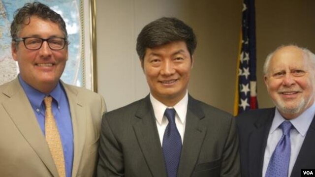 From left -BBG Governor Michael Meehan, Tibetan Exile Leader Lobsang Sangay and International Broadcasting Bureau Director Richard M. Lobo 