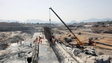 The construction of the dam in Asosa region Ethiopia, Apr. 2, 2013.  Ethiopia started to divert the flow of the Blue Nile river to construct a giant dam, according to its state media, in a move that could impact the Nile-dependent Egypt.