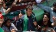 Imran Khan, Pakistani cricketer-turned-politician and chairman of political party Pakistan Tehreek-e-Insaf (PTI), addresses his supporters after his visit to the mausoleum of Mohammad Ali Jinnah, founder and first governor-general of Pakistan, during an e