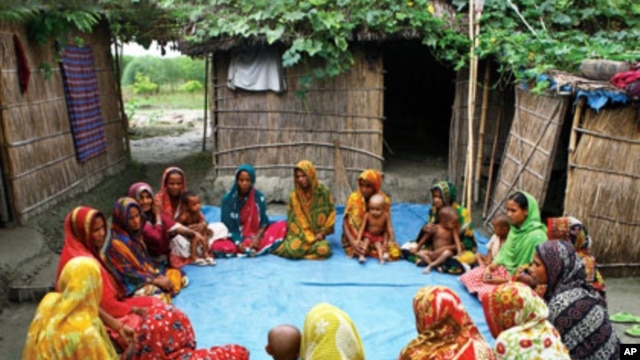 Women in a flood-prone community in Gaibandha, Bangladesh, gather once a week to share ideas about how to adapt to worsening climate and rising seas