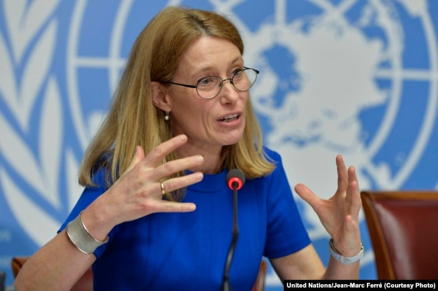FILE - Karin de Gruijl, U.N. High Commissioner of Refugees spokeswoman, April 14, 2014.