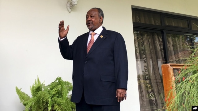FILE - Djibouti's President Ismail Omar Guelleh arrives for a Reuters interview at his home in Ethiopia's capital Addis Ababa on January 30, 2016.