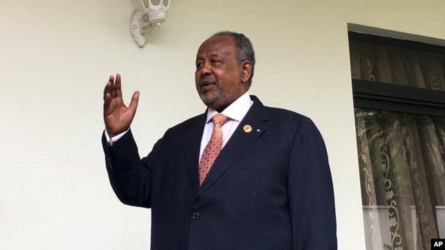 FILE - Djibouti's President Ismail Omar Guelleh arrives for a Reuters interview at his home in Ethiopia's capital Addis Ababa, Jan. 30, 2016. Djibouti’s ruling party declared on April 9, 2016, that President Ismail Omar Guelleh won Friday’s presidential election, gaining nearly 87 percent of the votes. 