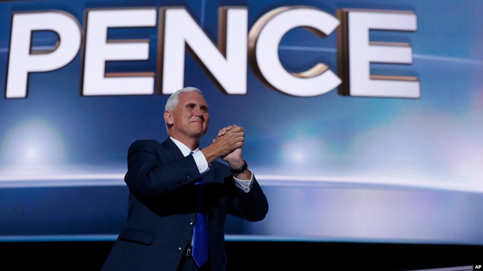 Ứng viên phó tổng thống của đảng Cộng hòa, Mike Pence, tại đại hội toàn quốc đảng Cộng hòa ở Cleveland, 20/7/2016.