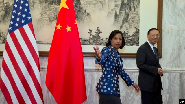 Cố vấn An ninh Quốc gia Hoa Kỳ Susan Rice và Ủy viên Quốc vụ viện Trung Quốc Dương Khiết Trì tại Bắc Kinh, ngày 8/9/2014. 