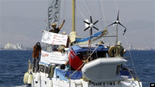 A boat with 9 Jewish activists aboard sets sail from Famagusta harbor in the Turkish-occupied north of ethnically divided Cyprus in a bid to breach the Israeli naval blockade of Gaza on Sunday, Sept. 26, 2010.