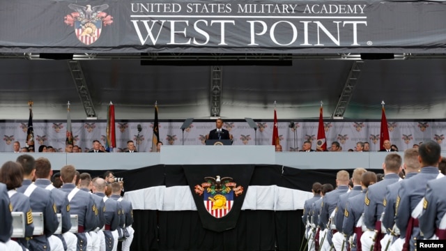 U.S. President Barack Obama speaks at the commencement ceremony at the United States Military Academy at West Point, N.Y., May 28, 2014.  