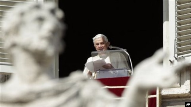 Pope Benedict XVI delivers his message from his studio window overlooking St. Peter's Square at the Vatican, March 6, 2011