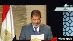 Egypt's President-elect Mohamed Morsi speaking on television.