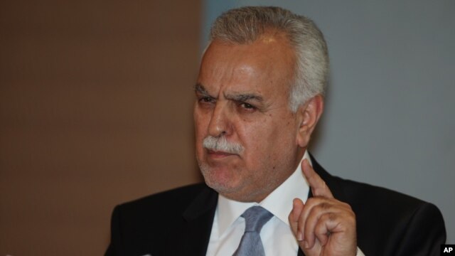 Iraq's Vice President Tariq al-Hashemi speaks to the media during a news conference in Ankara, Turkey, September, 10, 2012.
