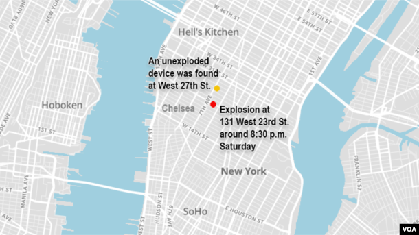 Địa điểm vụ nổ ngày 17 tháng 9 ở khu Chelsea của New York.