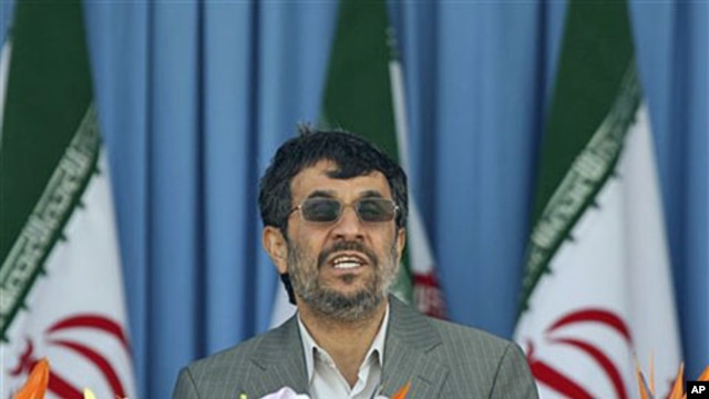 Iranian President Mahmoud Ahmadinejad delivers a speech during an army parade marking national Army Day in front of the mausoleum of the late revolutionary founder Ayatollah Khomeini, near Tehran, Iran, April 18, 2011