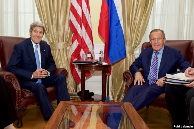 U.S. Secretary of State John Kerry shares a laugh with Russian Foreign Minister Sergey Lavrov on June 30, 2015, in Vienna, Austria, before a bilateral meeting amid P5+1 negotiations with Iranian leaders about the future of their nuclear program. (Photo: State Department)