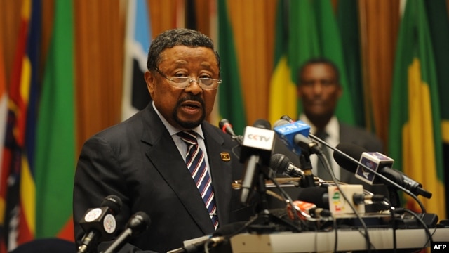 Commissioner Jean Ping addresses participants of the opening session of the African Union Peace and Security Council meeting in Addis Ababa July 14,2012. 