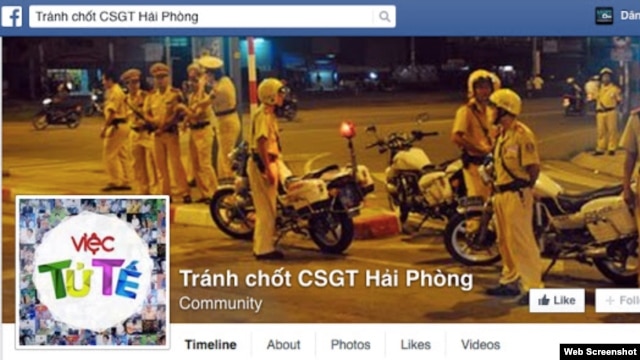 Screenshot của trang Facebook Tránh chốt CSGT Hải Phòng. Hiện trang này không còn truy cập được nữa.