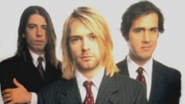 Nirvana band members Dave Grohl (left), Kurt Cobain (front) and Krist Novoselic