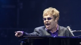Elton John performing in Ukraine last year