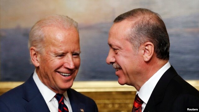 U.S. Vice President Joe Biden, left, meets with Turkey's President Tayyip Erdogan at Istanbul’s Beylerbeyi Palace, Nov. 22, 2014.