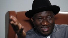 Nigeria's President Goodluck Jonathan speaks during an interview with Reuters in New York, September 26, 2012. 
