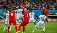 John Brooks (R) of the U.S. scores a goal during the 2014 World Cup Group G soccer match between Ghana and the U.S. at the Dunas arena in Natal June 16, 2014. 