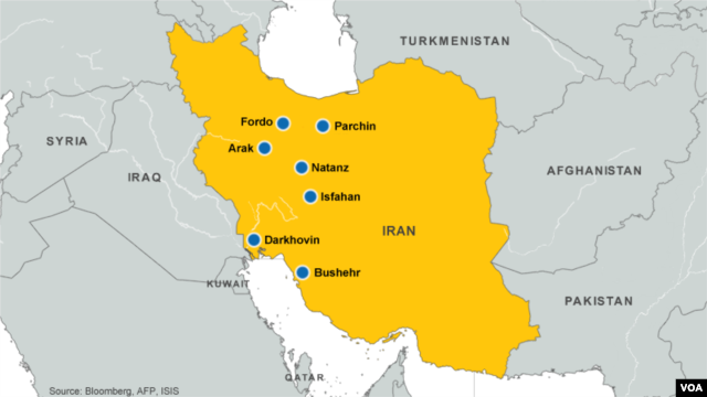 Nuclear facilities and sites in Iran.