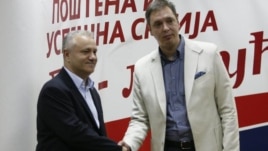 Lideri Ujedinjenih regiona Srbije i Srpske napredne stranke, Mlađan Dinkić i Aleksandar Vučić