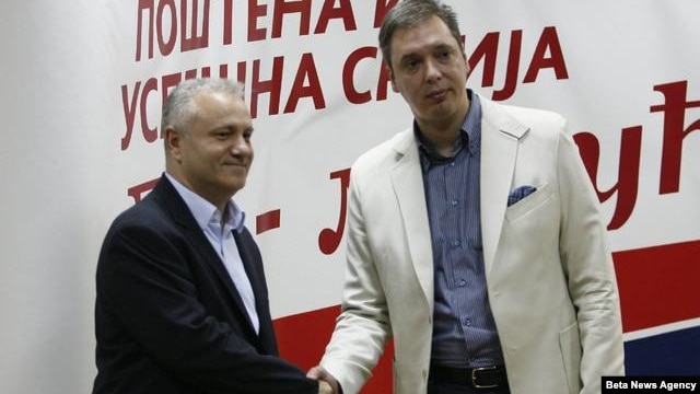 Lideri Ujedinjenih regiona Srbije i Srpske napredne stranke, Mlađan Dinkić i Aleksandar Vučić