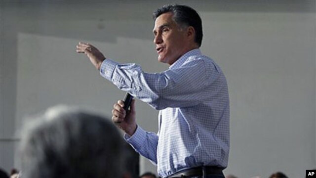 Republican presidential candidate, former Massachusetts Governor Mitt Romney campaigns at Ring Power Lift Trucks in Jacksonville, Florida, January 30, 2012.