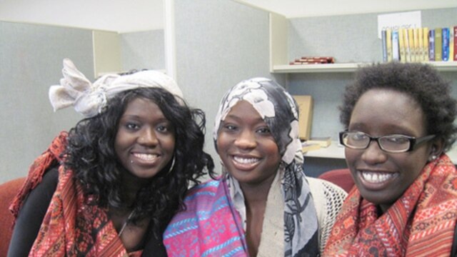 From left, Rita Achiro, Ehklas Ahmed and Judith Abdalla sing in the Pihcintu Multicultural Children's Chorus