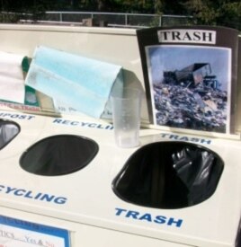 The Green Team's recycle boxes have explicit instructions about what goes into which bin.