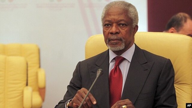 UN and Arab League envoy to Syria Kofi Annan , listens during meeting of Committee of Ministers of the Arab League to discuss situation in Syria, April 17, 2012. 