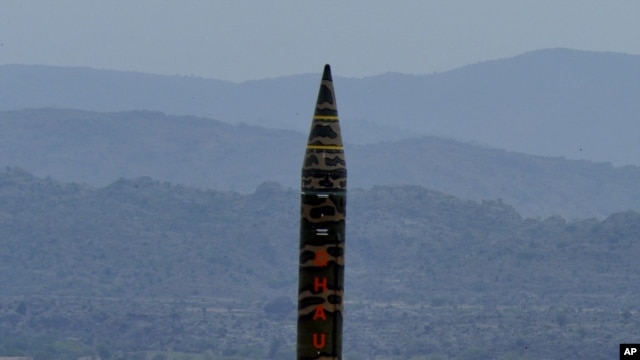In this Wednesday, Nov. 28, 2012 photo released by Inter Services Public Relations department, Pakistan-made Hatf V or Ghauri missile is launched from an undisclosed location in Pakistan.
