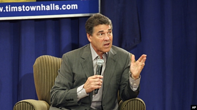 Texas Governor and Presidential hopeful Rick Perry, speaks to supporters during a town hall meeting at Horry-Georgetown Technical College in Conway, South Carolina, September 5, 2011.