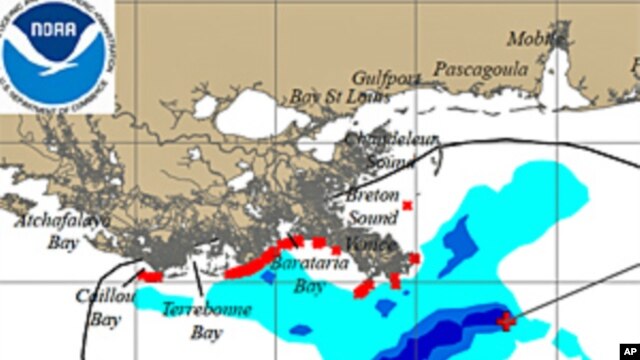 Predicted oil slick trajectory map, 19 May 2010